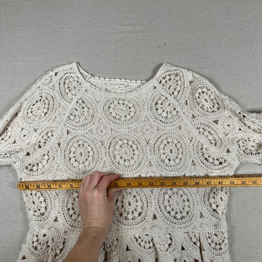 Solitaire Women Crochet Lace Peplum Top Cream Medallion 3/4 Sleeve Large Boho‎ - Picture 5 of 6